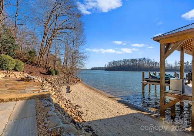 view of water feature with a boat dock