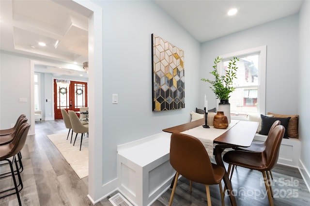 dining space featuring light wood-type flooring