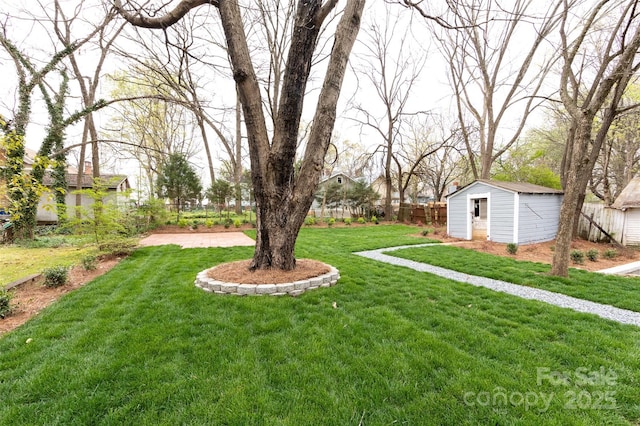 view of yard featuring a shed