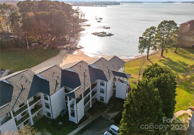 drone / aerial view featuring a water view