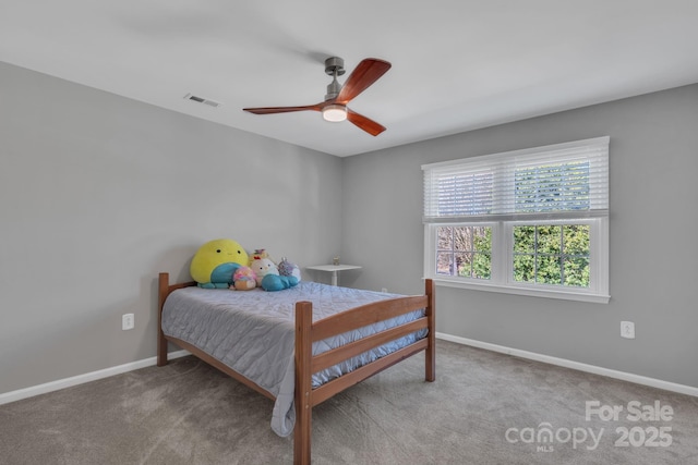 bedroom with carpet flooring and ceiling fan