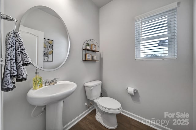 bathroom with wood-type flooring and toilet