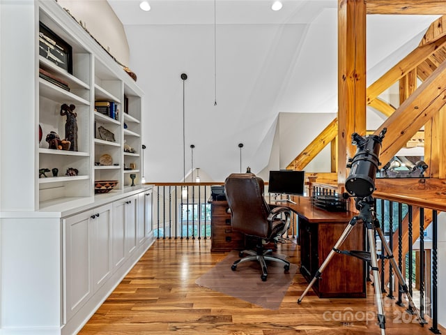 office featuring light wood-type flooring and recessed lighting