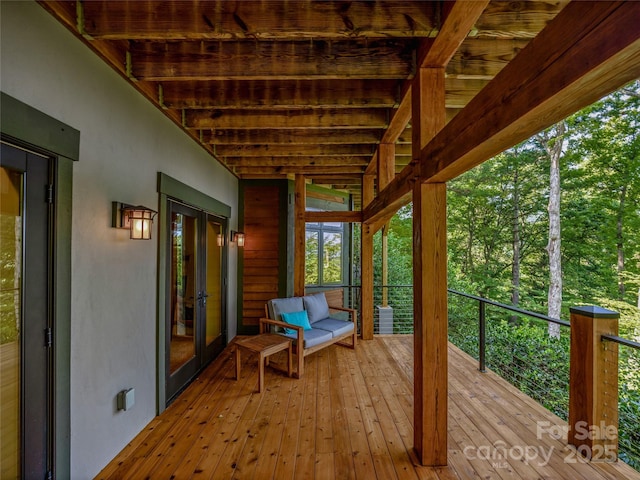 wooden terrace with french doors