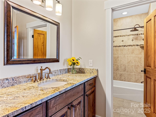 bathroom featuring shower / washtub combination and vanity