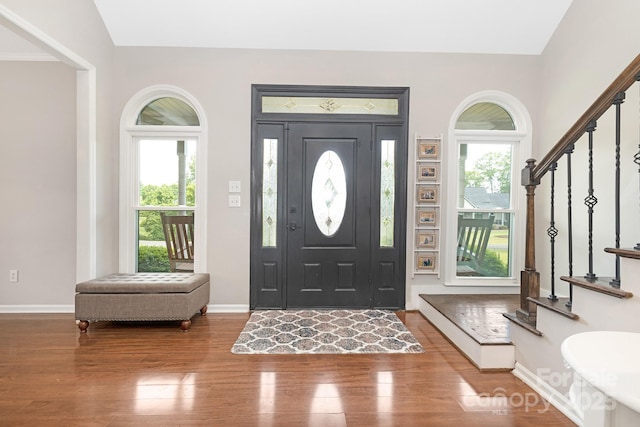 3300 Chancellor Ln, Monroe, NC 28110 - entrance foyer featuring stairway, wood finished floors, and baseboards
