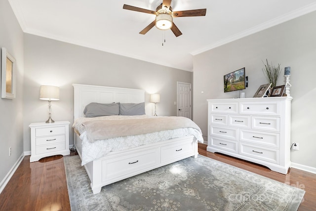 3300 Chancellor Ln, Monroe, NC 28110 - bedroom featuring dark wood-style flooring, crown molding, baseboards, and ceiling fan