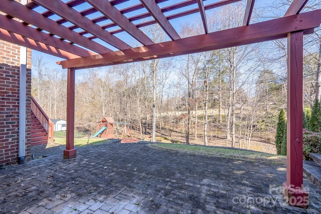 view of patio / terrace featuring a playground