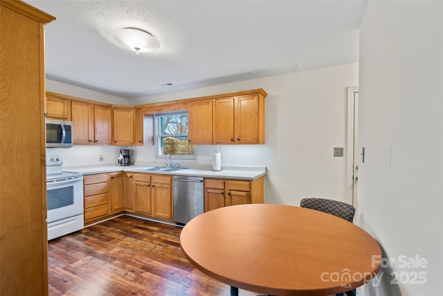 kitchen featuring appliances with stainless steel finishes, dark hardwood / wood-style flooring, and sink