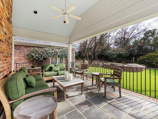 view of patio / terrace featuring an outdoor living space and ceiling fan