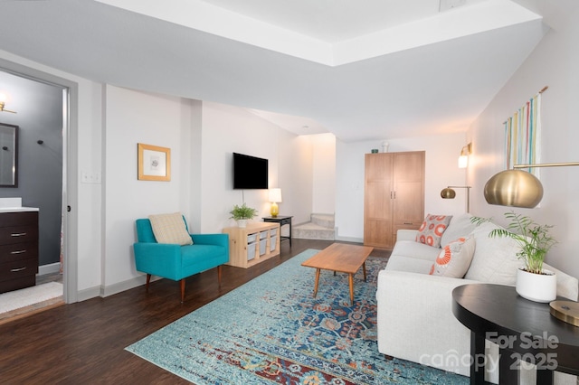 living room with dark wood-type flooring