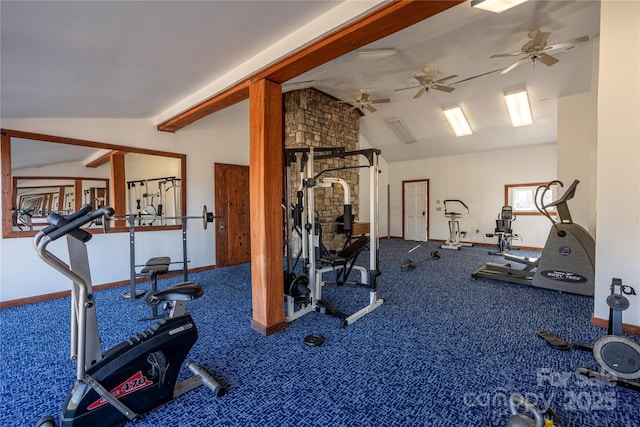 workout area featuring lofted ceiling