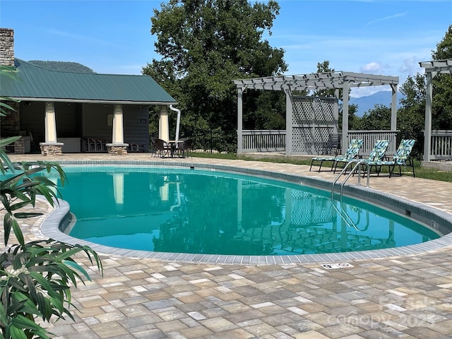 view of pool featuring a pergola and a patio