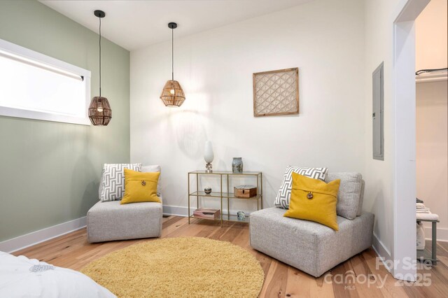 sitting room featuring hardwood / wood-style floors and electric panel