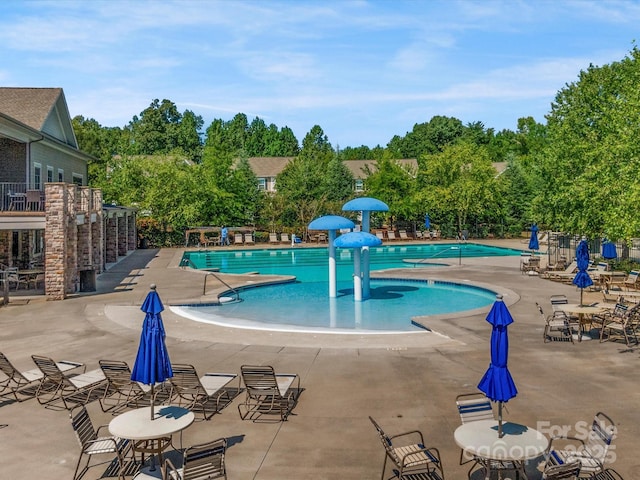 view of swimming pool featuring a patio area