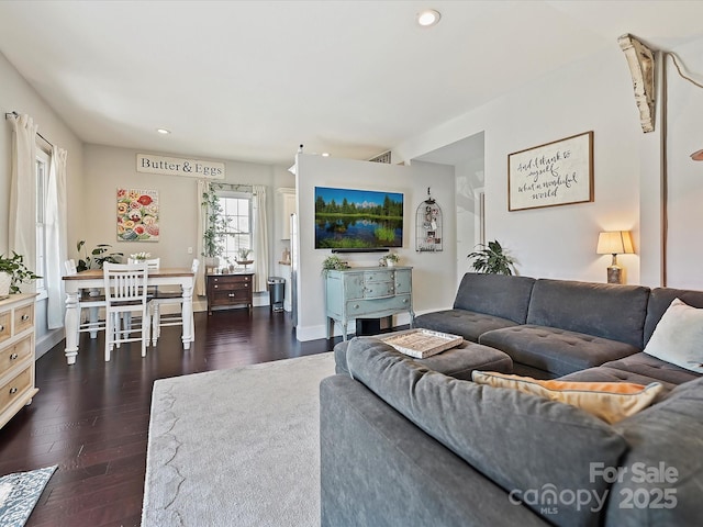 living room with dark wood-type flooring