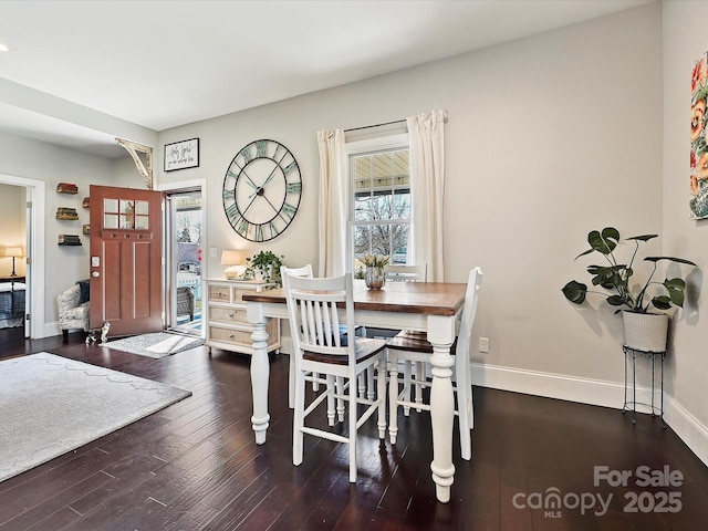 dining area featuring dark wood-type flooring