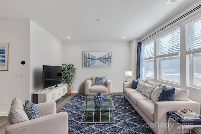 living room featuring dark hardwood / wood-style flooring