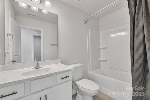 full bathroom with tile patterned flooring, vanity, shower / bath combination with curtain, and toilet