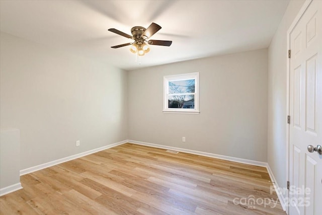 unfurnished bedroom featuring ceiling fan and light wood-type flooring