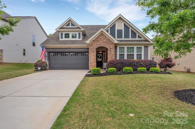 4929 Norman Park Pl, Clover, SC 29710 - craftsman house featuring roof with shingles, a front lawn, driveway, and stone siding