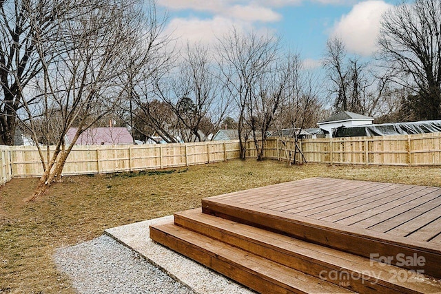 deck with a fenced backyard