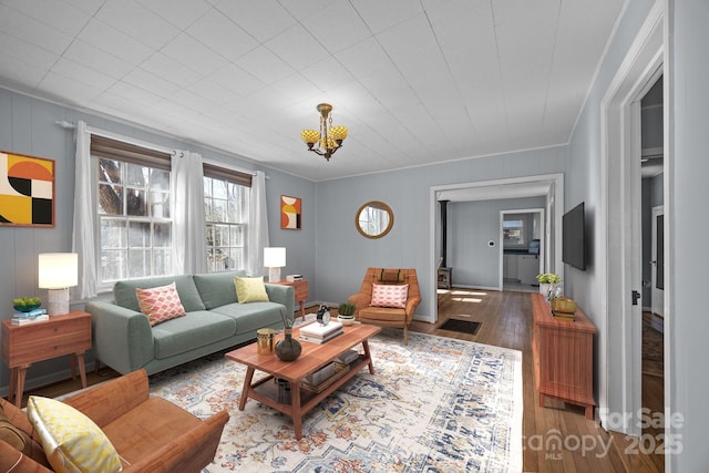 living room featuring dark wood-type flooring