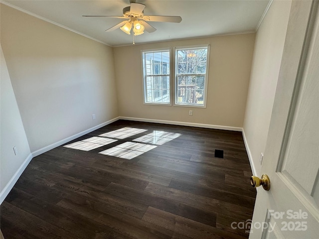 436 Riverwind Dr, Hendersonville, NC 28739 - empty room with crown molding, ceiling fan, and dark hardwood / wood-style flooring