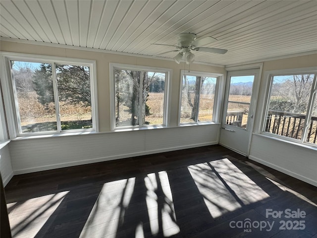 436 Riverwind Dr, Hendersonville, NC 28739 - unfurnished sunroom featuring plenty of natural light, wooden ceiling, and ceiling fan