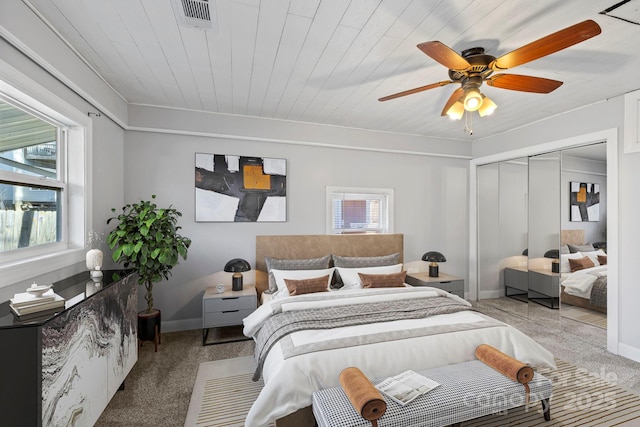 16 Rosscraggon Dr, Asheville, NC 28803 - carpeted bedroom featuring wood ceiling, ceiling fan, and a closet