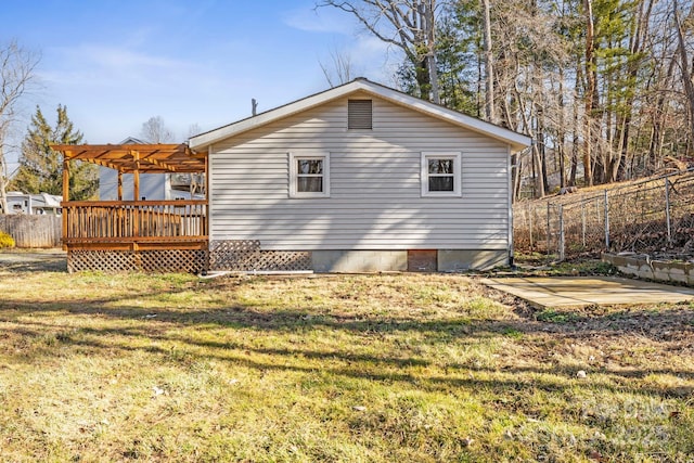 16 Rosscraggon Dr, Asheville, NC 28803 - view of home's exterior featuring a yard, a pergola, a deck, and a patio area