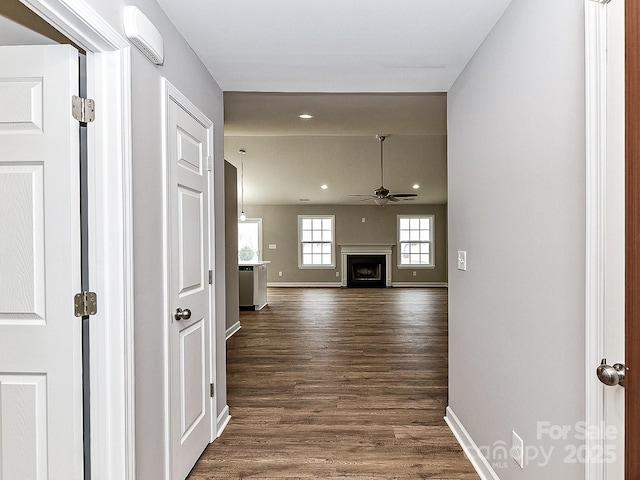 corridor with dark wood-type flooring