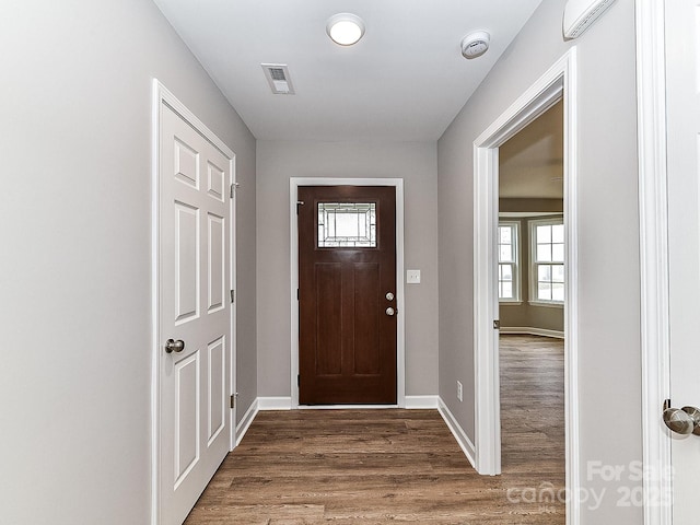 foyer with wood-type flooring