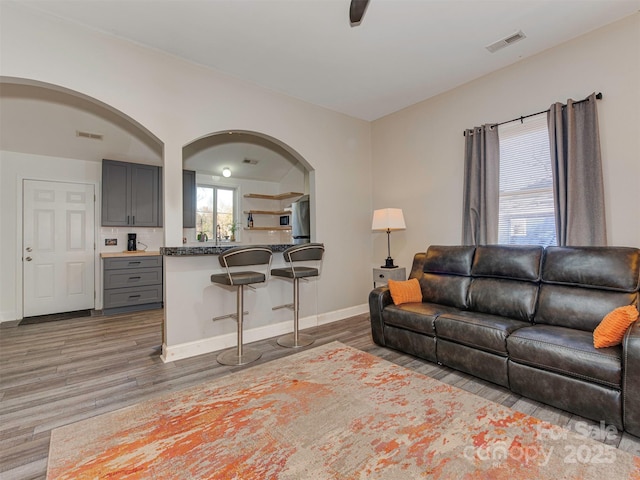 living room with light wood-type flooring