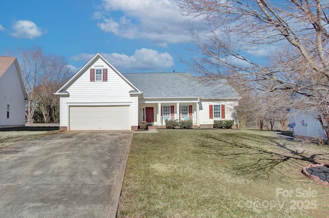 front of property featuring a garage, a front yard, and a porch