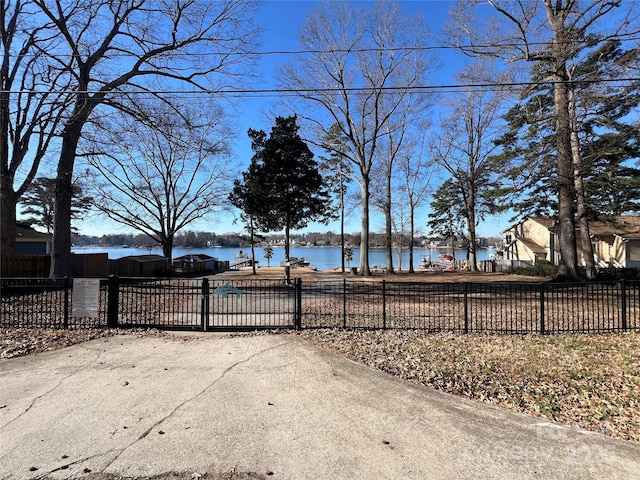 view of road with a water view