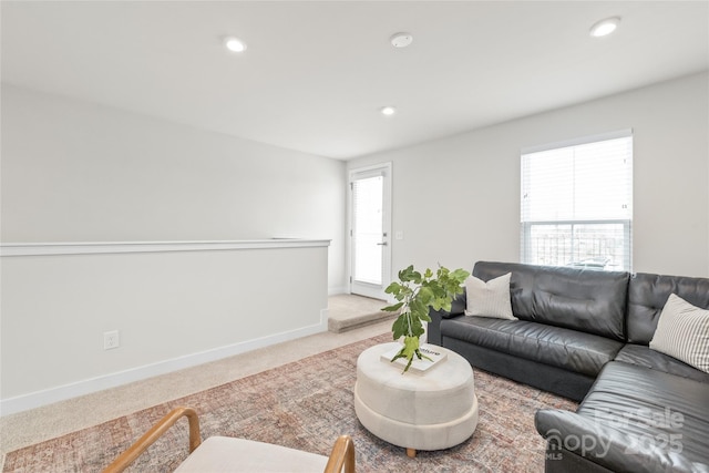 carpeted living room with a wealth of natural light