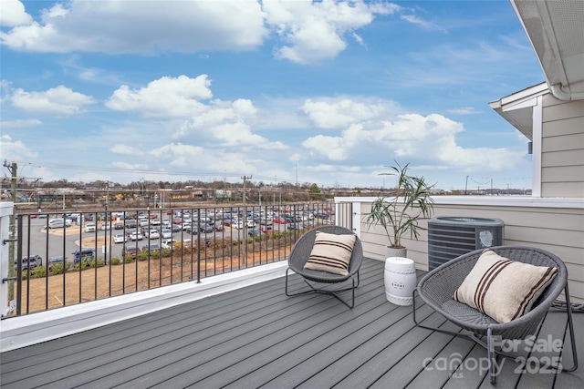 wooden terrace featuring central AC