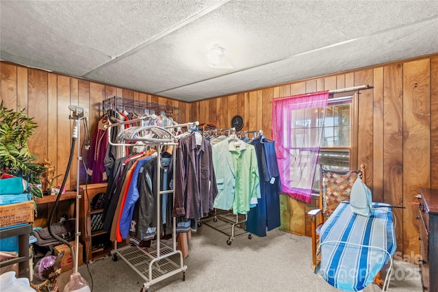 walk in closet with carpet floors