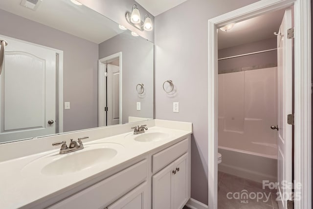 2864 Park Ridge Blvd, Rock Hill, SC 29732 - bathroom featuring double vanity, tile patterned flooring, toilet, and tub / shower combination