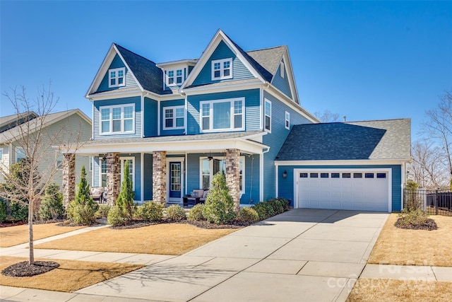520 Crawfish Dr, Fort Mill, SC 29708 - view of front of property featuring concrete driveway, a garage, fence, and covered porch