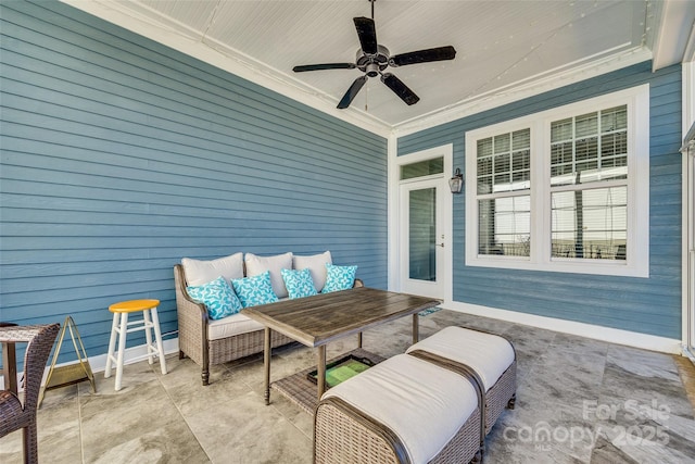 view of patio / terrace featuring an outdoor living space and ceiling fan