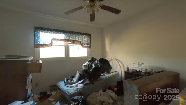 interior space featuring ceiling fan