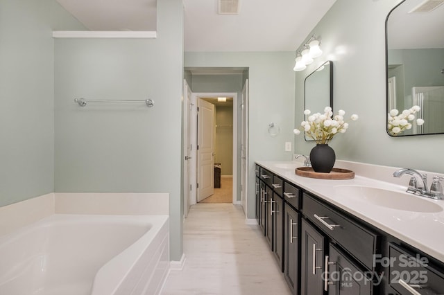 bathroom with vanity and a bathing tub