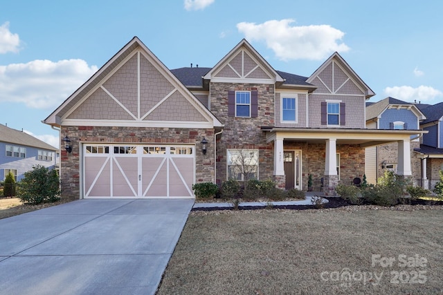 craftsman-style home featuring covered porch