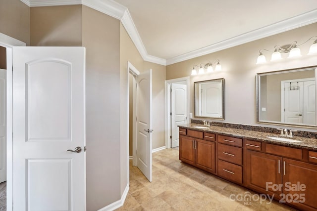 bathroom featuring vanity and ornamental molding