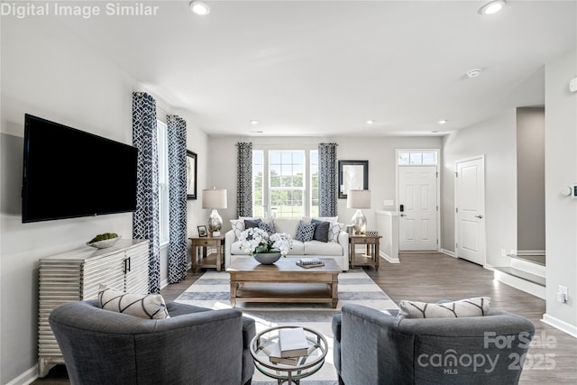 living room with hardwood / wood-style flooring