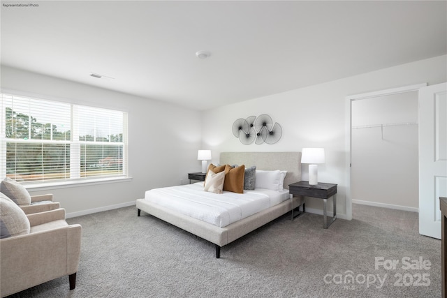 bedroom featuring a spacious closet and carpet