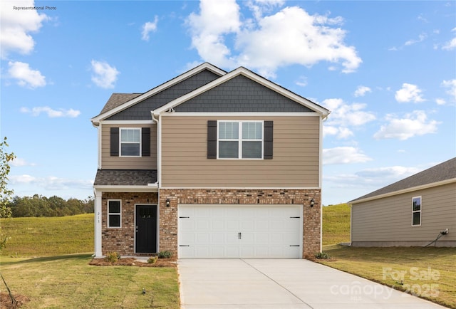 craftsman-style home featuring a garage and a front yard