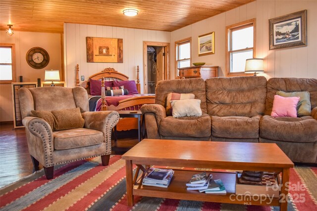 77 Nash Trl, Bryson City, NC 28713 - living room with hardwood / wood-style flooring and wooden ceiling